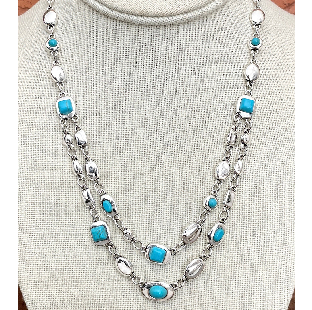 Multi-Gem & 18k White Gold Overlay Layering Necklace