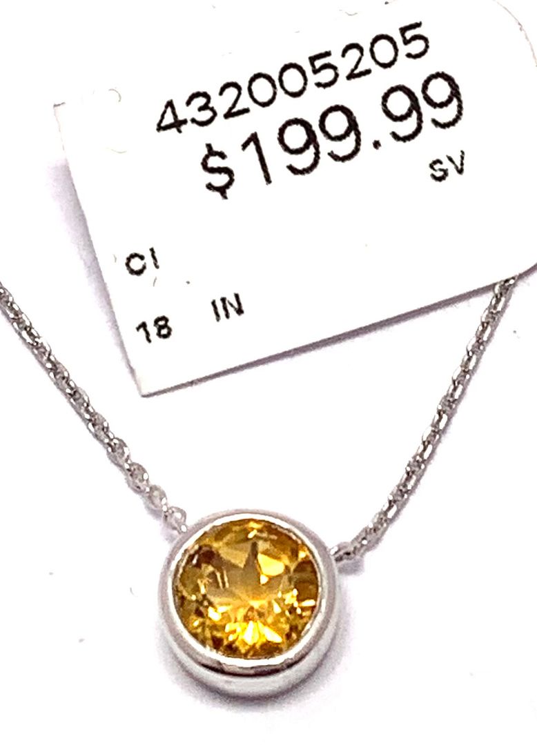 Natural Citrine 925 Sterling Silver Necklace Bezel Set Solitaire  $199 Retail