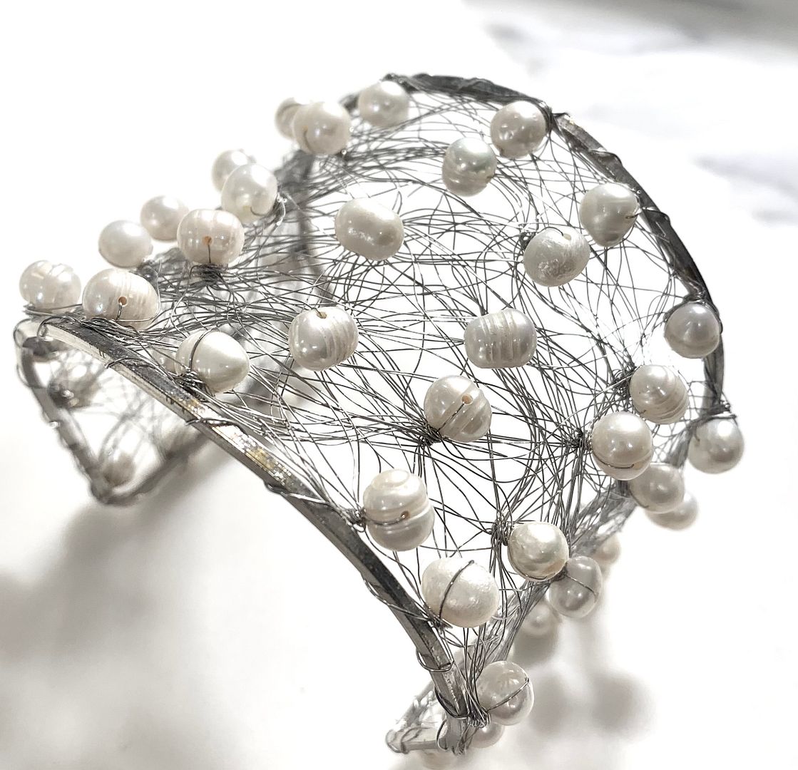 Nina Nguen Design 44 White Pearls Large Bangle Bracelet