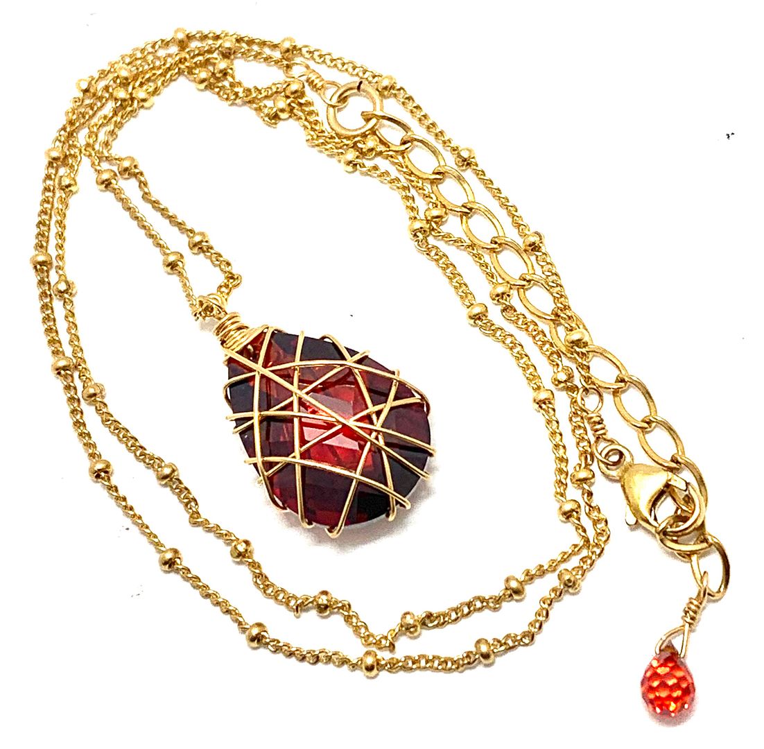 Nina Nguen Designer 1/20 Real 14k Yellow Goldfield in .925 Sterling Silver 21.50 CT Garnet Necklace