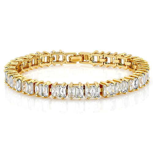 Princess Cut White Sapphire, 14k Yellow Gold Filled Tennis Bracelet