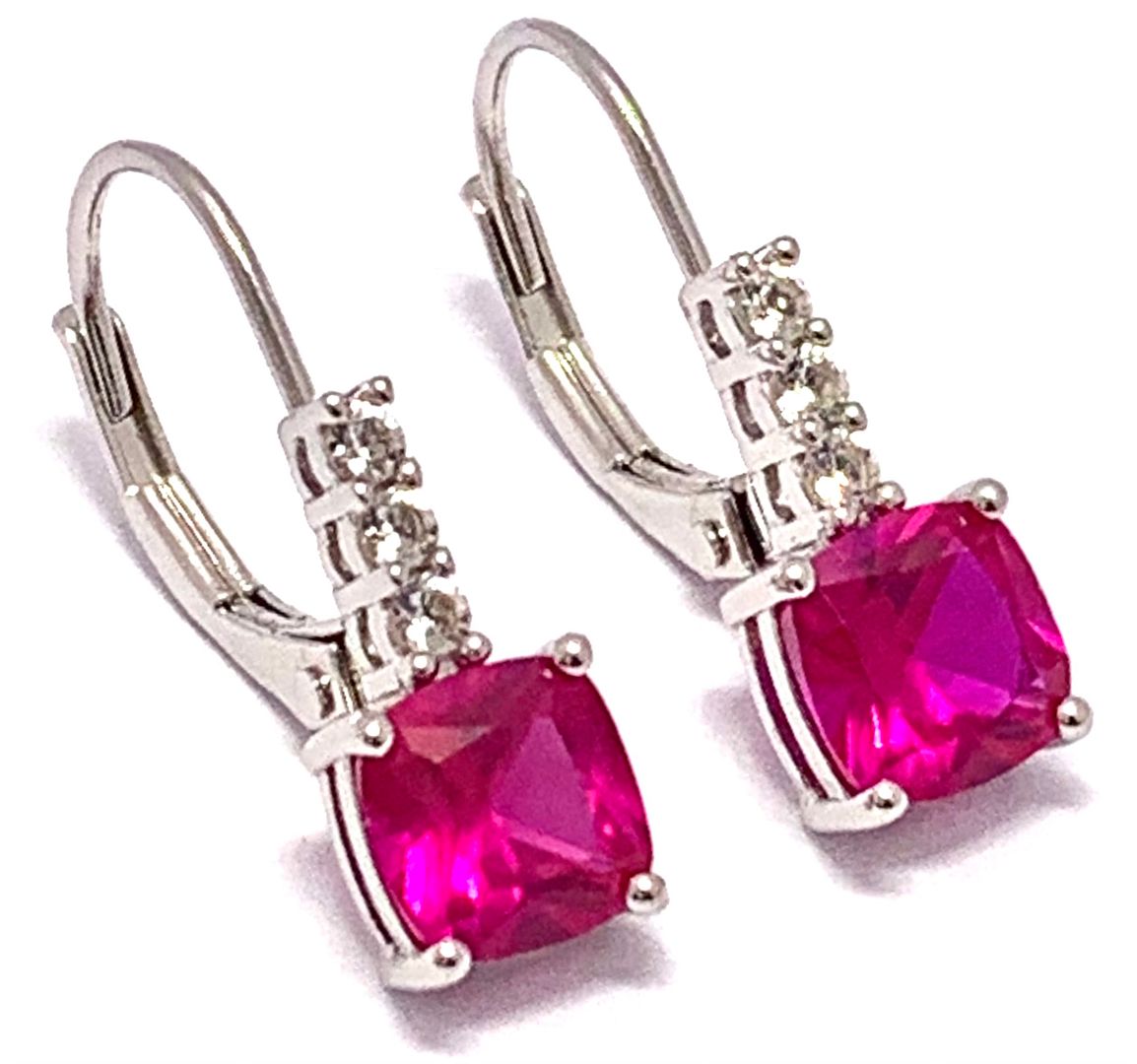 Ruby Lever Back .925 Sterling Silver Earrings  Diamonique Diamond- $179