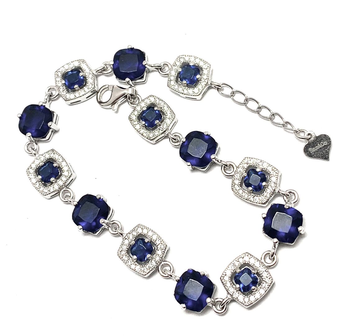 SAM & CO  18k Gold & .925 Sterling Silver 0.75ctw Diamonique Diamond  & 14.95ctw Sapphire Tennis Bracelet