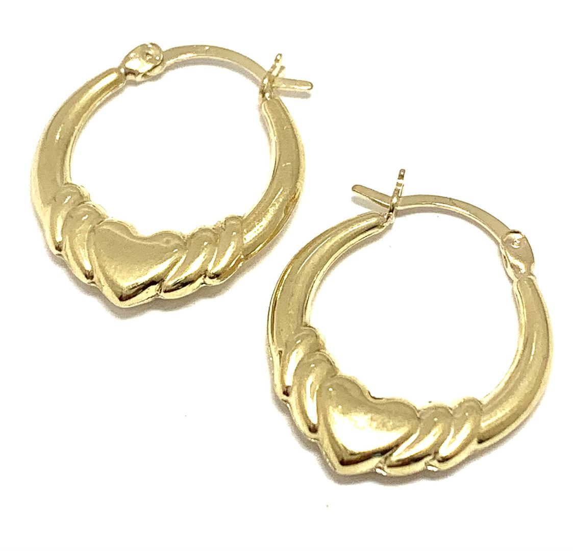Solid 10k Yellow Gold Heart Hoop Earrings