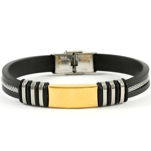 Stainless Steel & Silicone Two-Tone Men's Bracelet