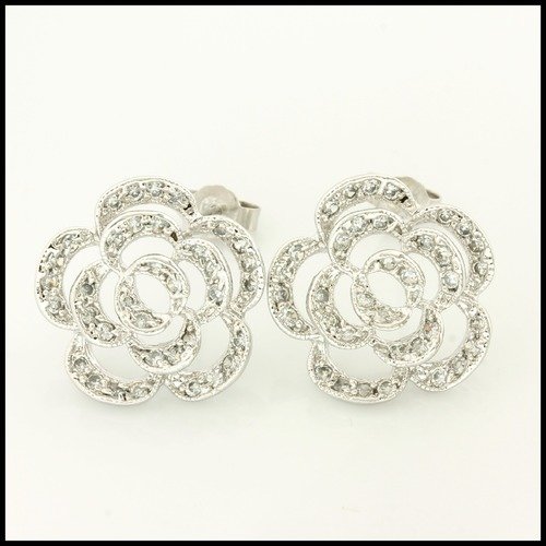 Sterling Silver Open Work Rose Diamonique Earrings Property Room Sterling Silver Open Work Rose Diamonique Earrings
