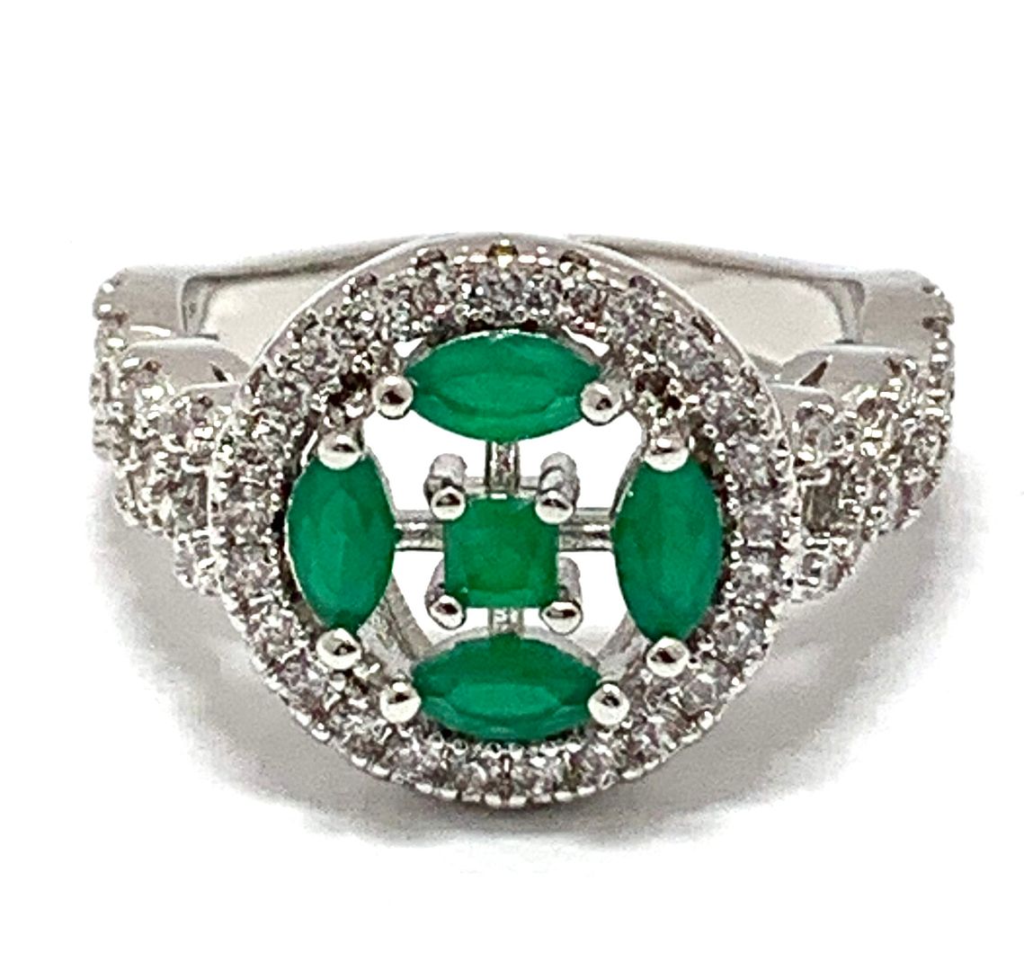 sz8: Antique Design 1.25ctw Emerald & Diamonique Diamond Ring  sz8