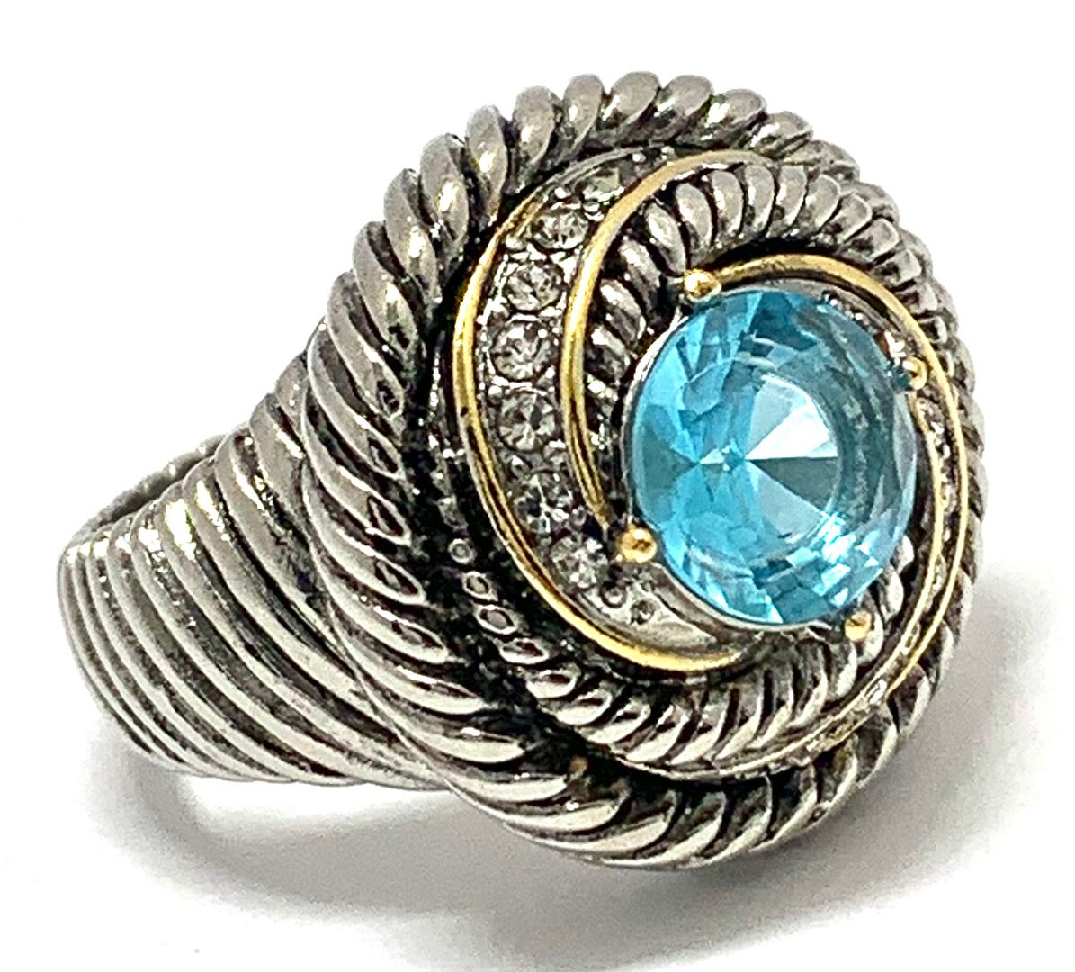 sz8: Modern Design 5.25ctw Blue Topaz & Diamonique Diamond Ring SZ8