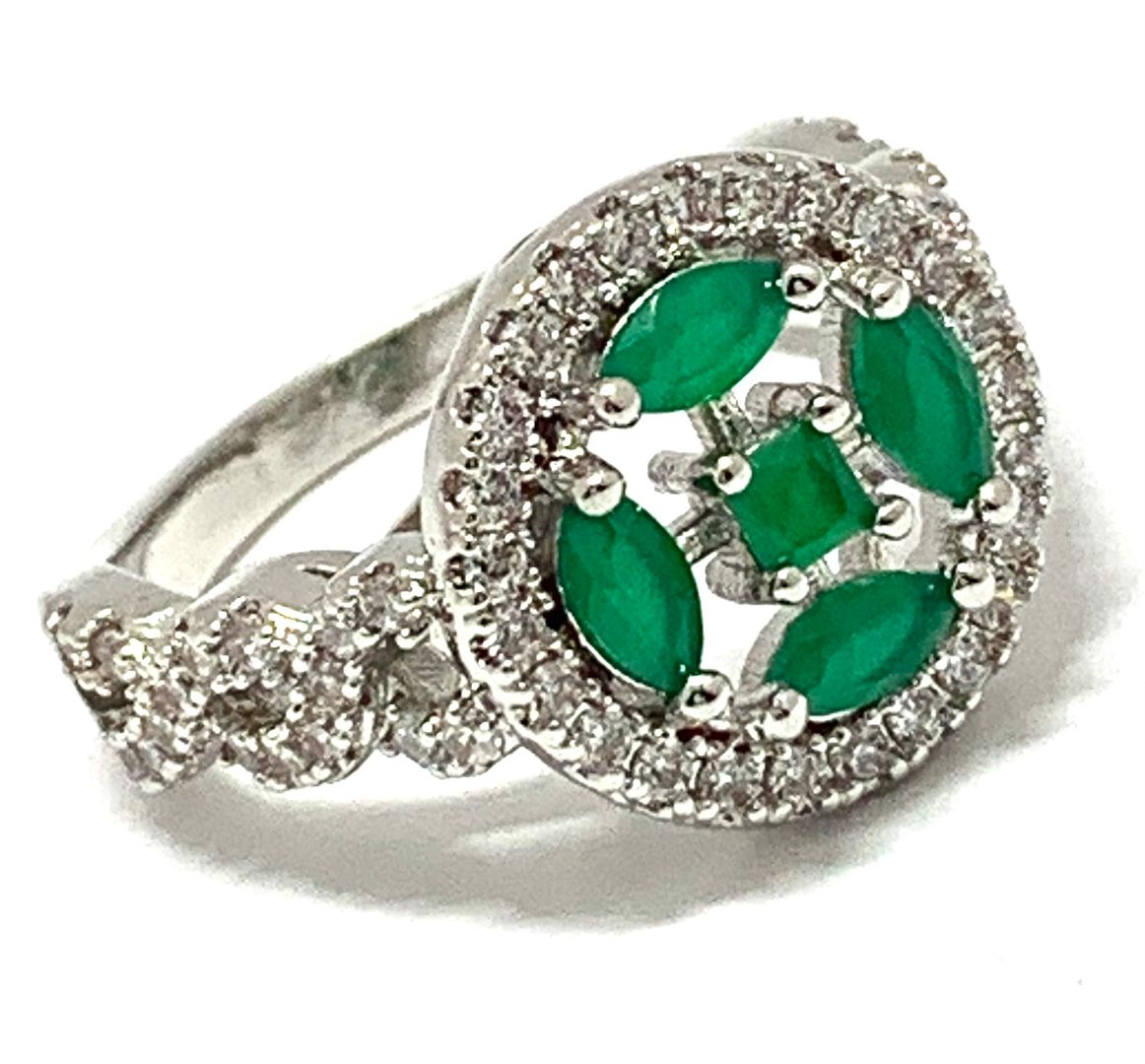 sz9: Antique Design 1.25ctw Emerald & Diamonique Diamond Ring  sz9