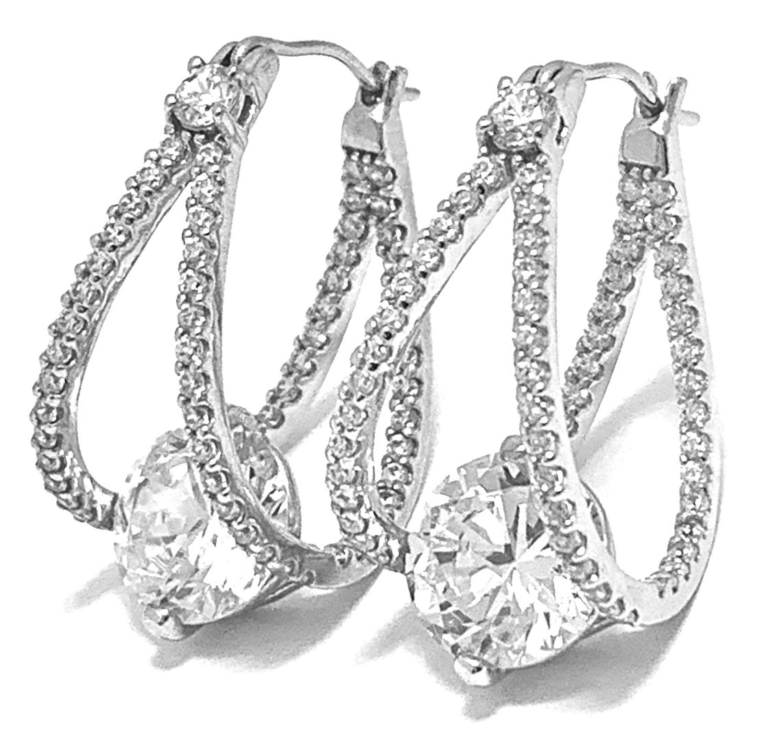TOVA Designe .925 Sterling Silver Diamonique Diamond Hoop Earrings