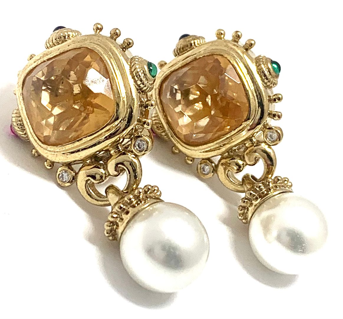 TOVA Designer .925 Sterling Silver Pearl, Golden Topaz  Earrings