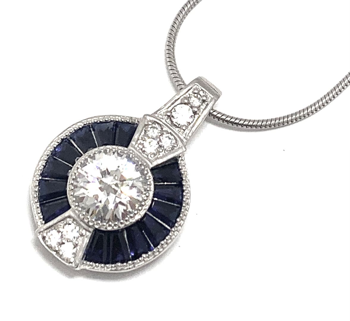 TOVA Designer .925 Sterling Silver Sapphire & Diamonique Diamond  Necklace