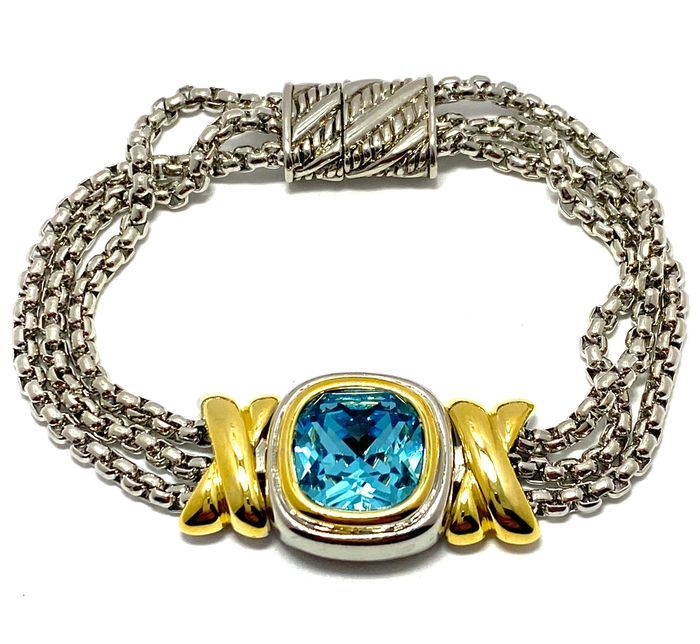 Two-tone Blue Topaz 7" Long Bracelet