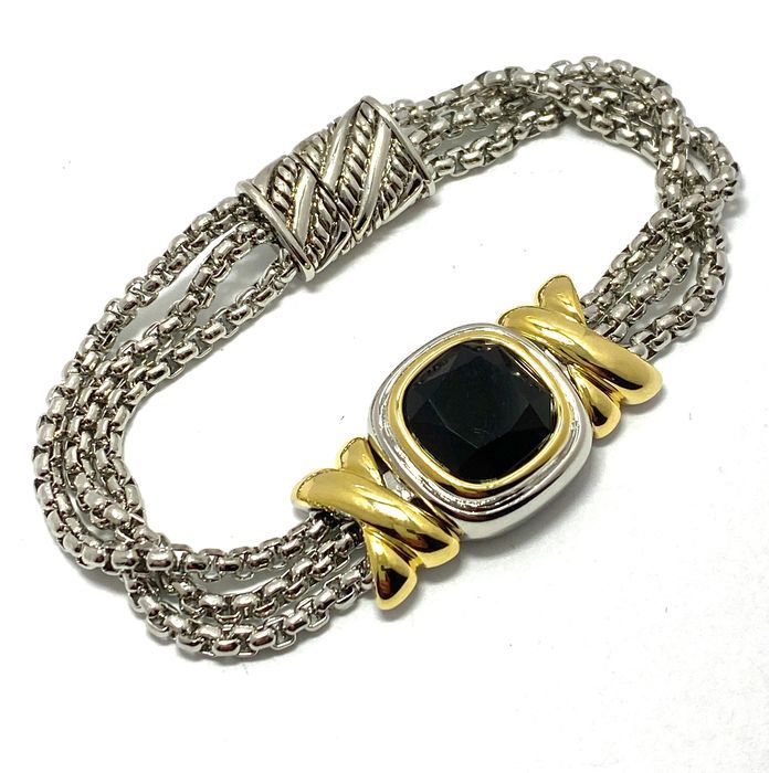 Two-tone Onyx Bracelet 7" Long