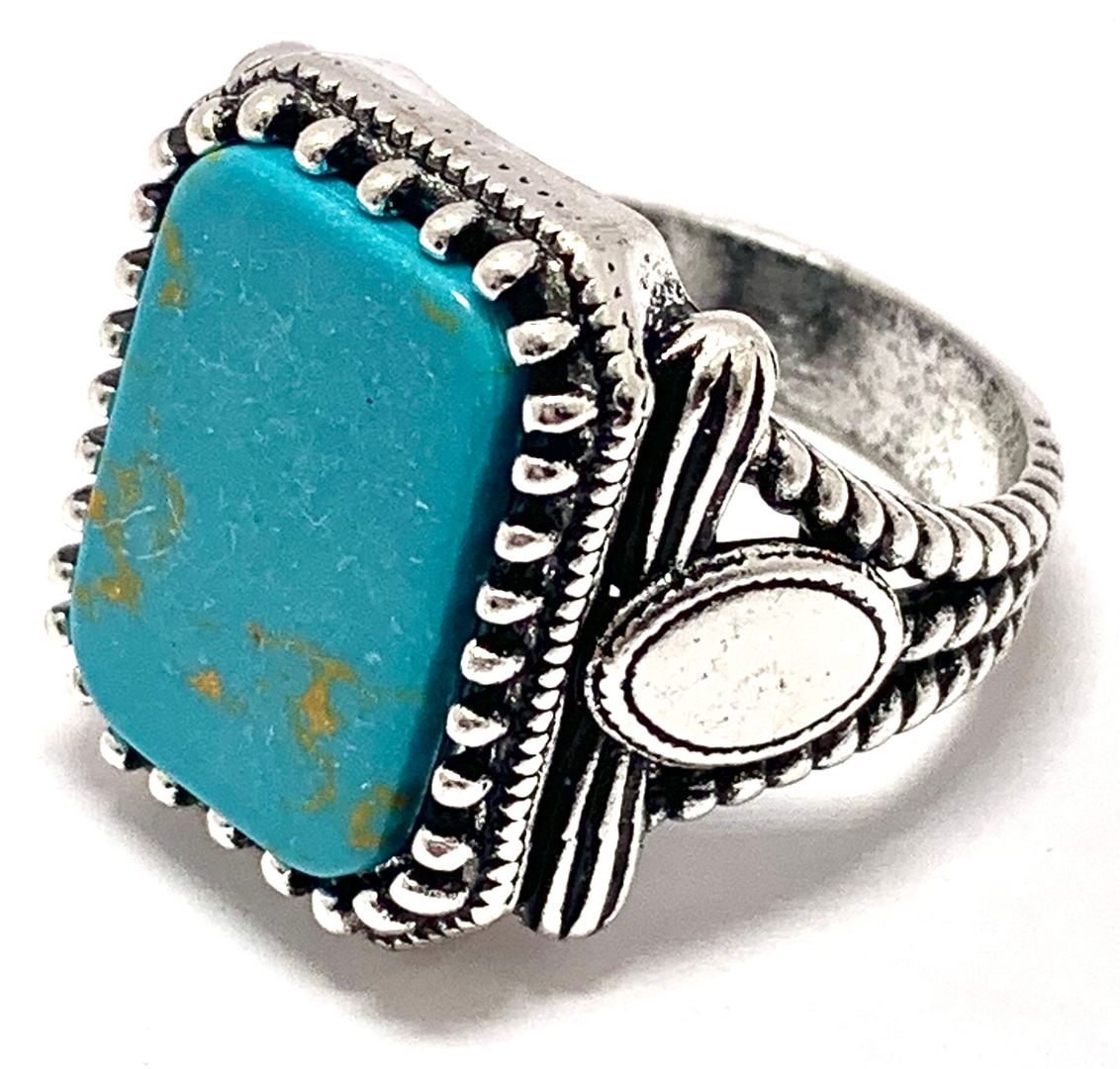 Unisex Turquoise Statment  Ring | Vintage Scroll Statement Ring for Men sz10