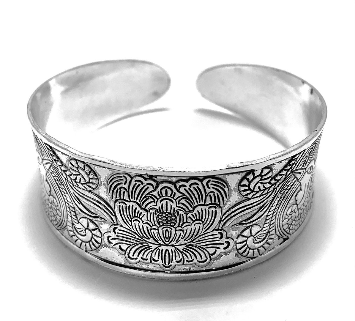 Vintage Inspired Tibetan Peony Cuff Bangle Bracelet