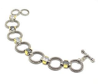White Topaz & Onyx Chunky Statement Bracelet 14k Gold Over