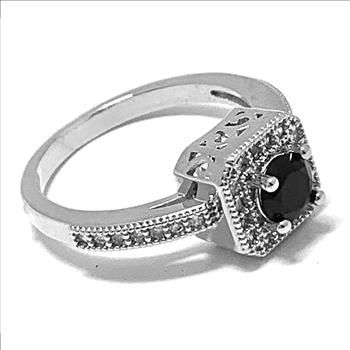 1.00ctw Black Spinel & Diamonique Diamond Ring  SZ8