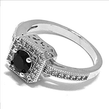1.00ctw Black Spinel & Diamonique Diamond Ring  SZ8