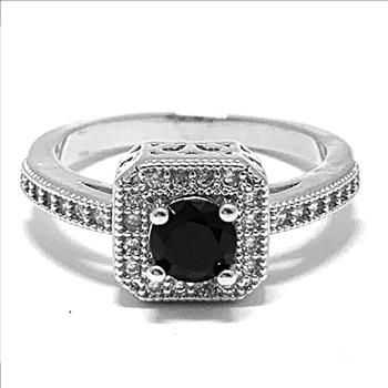 1.00ctw Black Spinel & Diamonique Diamond Ring  SZ8