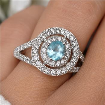 1.00ctw  Blue Topaz & Diamonique Diamond Ring