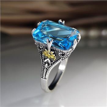 12.00ctw Blue Topaz 18k White Gold Overlay Ring