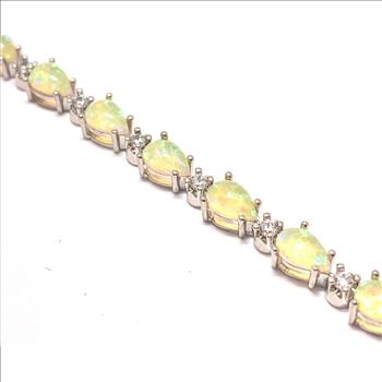 12.00ctw  Opal & Diamonique Diamond  Tennis Bracelet