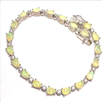 12.00ctw  Opal & Diamonique Diamond  Tennis Bracelet