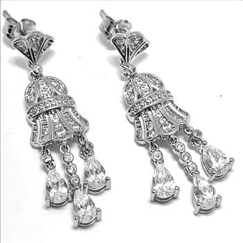 1.25ctw Moissanite Dangle Earrings in 18k WG & .925 Sterling Silver