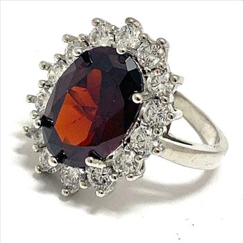 13.00ctw Garnet & Diamonique Diamond Ring SZ6
