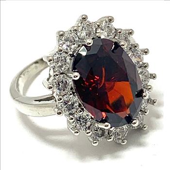 13.00ctw Garnet & Diamonique Diamond Ring SZ8