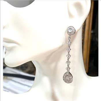 18k Gold & .925 Sterling Silver 1.00ctw Genuine Mother of Pearl, 0.50ctw Diamonique Diamond & 7mm Pearl Dangle Earrings
