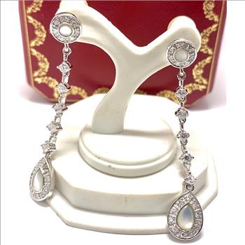 18k Gold & .925 Sterling Silver 1.00ctw Genuine Mother of Pearl, 0.50ctw Diamonique Diamond & 7mm Pearl Dangle Earrings