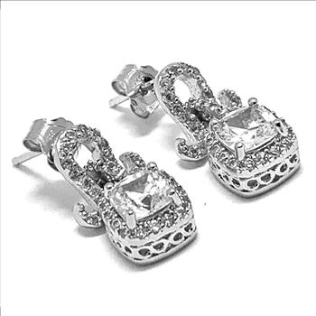 18k Gold & .925 Sterling Silver 1.25ctw Diamonique Diamond Dangle Earrings