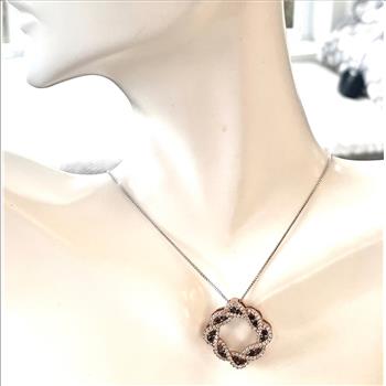 18k Gold & .925 Sterling Silver 2.00ctw Chocolate & White Diamonique Diamond Necklace