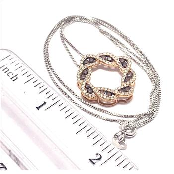 18k Gold & .925 Sterling Silver 2.00ctw Chocolate & White Diamonique Diamond Necklace