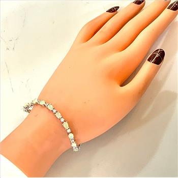 18k Gold Overlay 10.50ctw Opal & Diamonique Diamond Tennis Bracelet