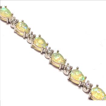 18k Gold Overlay 10.50ctw Opal & Diamonique Diamond Tennis Bracelet