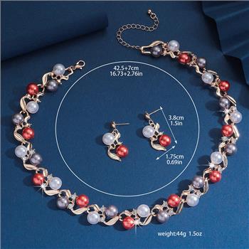 18K Gold Overlay 10mm Multicolor Pearls & Diamonique Diamond  Necklace & Earrings Set