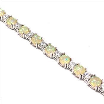 18k Gold Overlay 11.00ctw Opal & Diamonique Diamond Tennise Bracelet