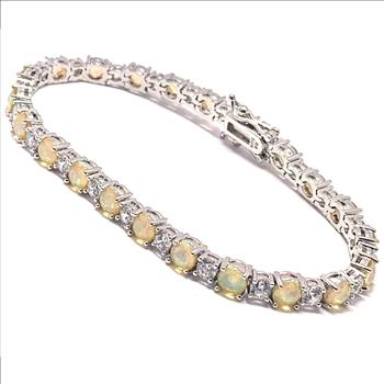 18k Gold Overlay 11.00ctw Opal & Diamonique Diamond Tennise Bracelet