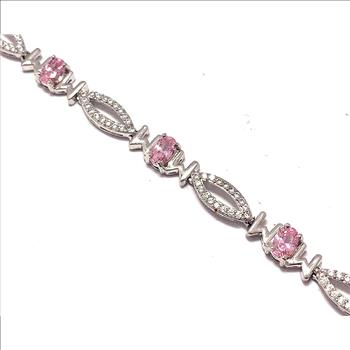 18k Gold Overlay 12.00ctw Pink Topaz & Diamonique Diamonds Tennice Bracelet