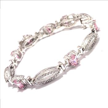 18k Gold Overlay 12.00ctw Pink Topaz & Diamonique Diamonds Tennice Bracelet