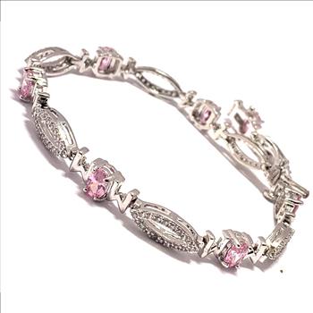 18k Gold Overlay 12.00ctw Pink Topaz & Diamonique Diamonds Tennice Bracelet