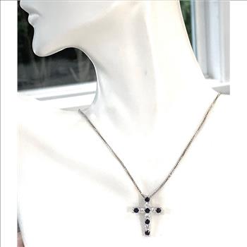 18k Gold Overlay 1.25ctw Sapphire & Diamonique Diamond  Cross Necklace
