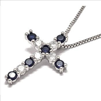 18k Gold Overlay 1.25ctw Sapphire & Diamonique Diamonds  Cross Necklace