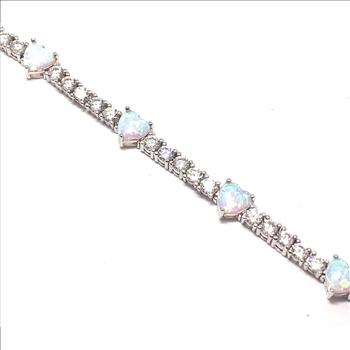 18k Gold Overlay 13.00ctw Opal & Diamonique Diamond Tennis Bracelet