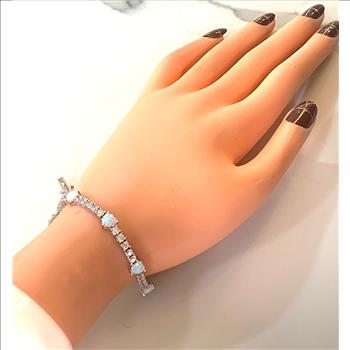 18k Gold Overlay 13.00ctw Opal & Diamonique Diamond Tennis Bracelet