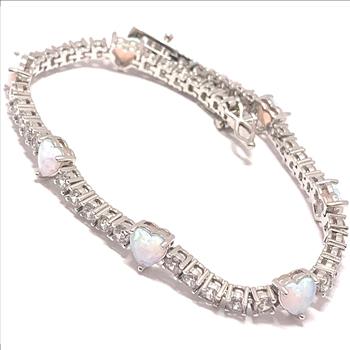 18k Gold Overlay 13.00ctw Opal & Diamonique Diamond Tennis Bracelet