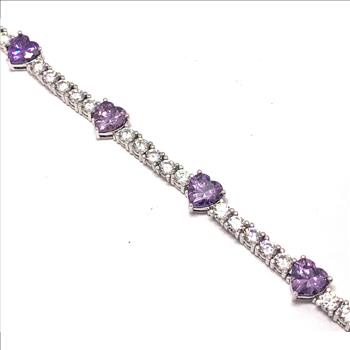 18k Gold Overlay 15.00ctw Amethyst & Diamonique Diamond Tennis Bracelet
